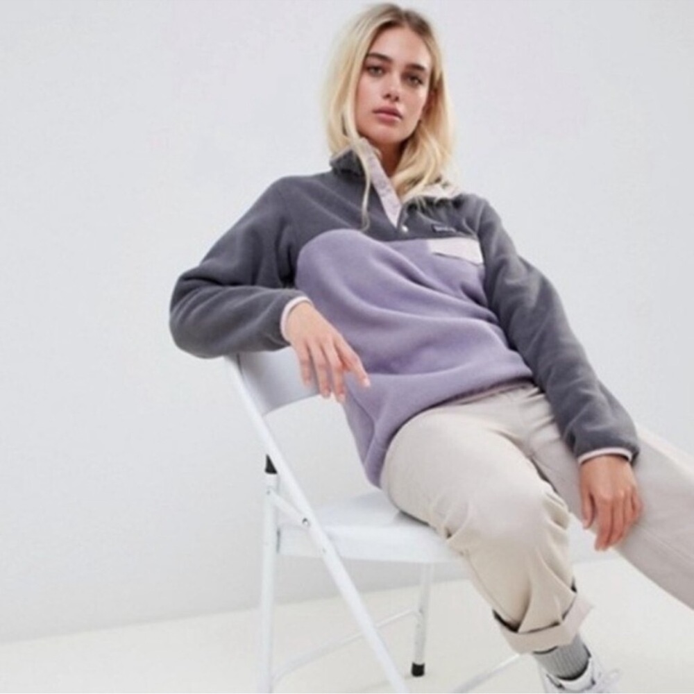 Patagonia Gray and Purple Fleece Pullover